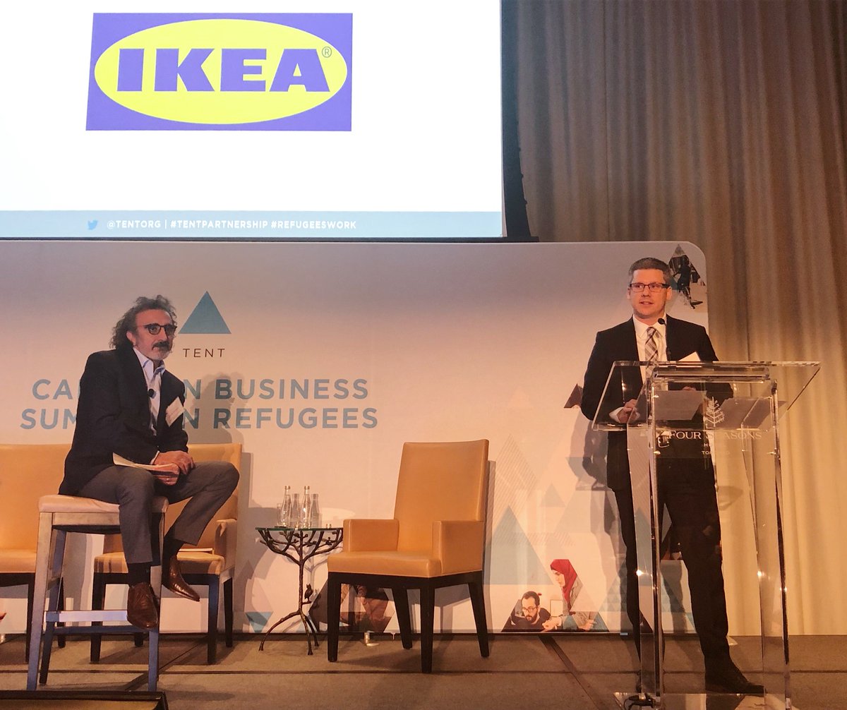 IKEACanada's tweet photo. We’re proud to launch our Refugee Employment Program today and have committed to hiring 250 refugees over the next 3 years. Refugees bring skills and talent with them, strengthen the Canadian economy and make our communities better: https://t.co/NkQxjAkODp #TentPartnership https://t.co/mEpTbiNkX2
