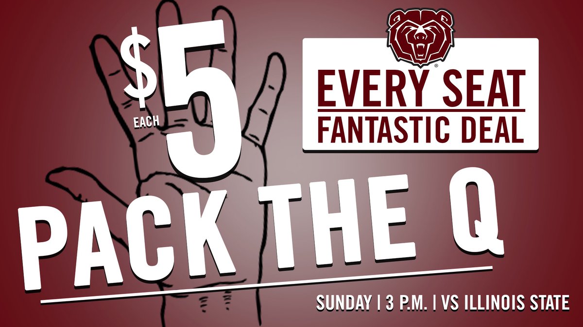 MissouriStBears's tweet image. PARTY AT THE Q!

All tickets $5 🖐🎟
🗓  Sunday
⏰  3 P.M.
🆚 Illinois State

🏀  #MSUBears