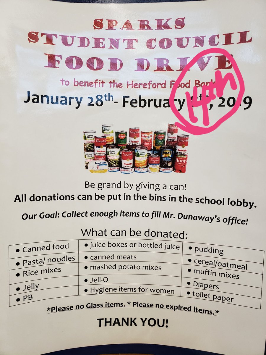 #Studentcouncil #fooddrive is going great! Thank you to <a href="/SparksES_BCPS/">Sparks ES</a> families for your donations to #Hereford #foodbank We are extending our deadline to Feb 14 due to last week's weather delays/closures. Here's an update on <a href="/khdunaway/">Ken Dunaway</a> office! <a href="/sparksespta/">@sparksespta</a>