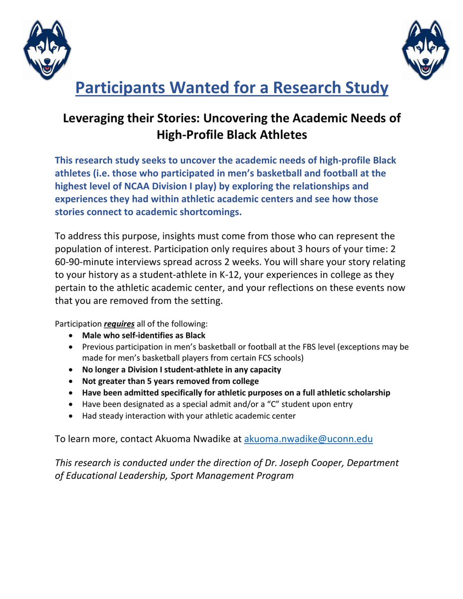 BlkSocWithQTNA's tweet image. Sharing this call for research participants!!! This dissertation project seeks former Black male college athletes to interview! #BlkGradLife @TrynaGrad