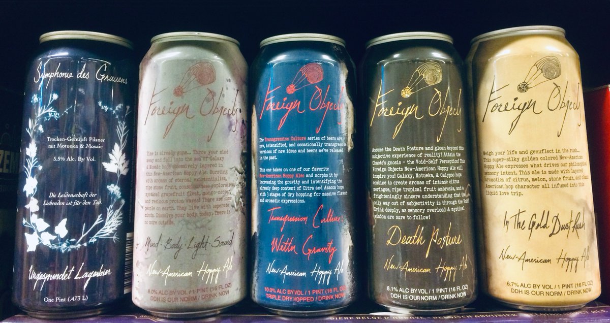 PremierBeer's tweet image. A whole bunch of #ForeignObjects came in today including Mind Light Body Sound 🤯 and a stronger version of Wet Gravity appropriately named Wetter Gravity  🌊 .