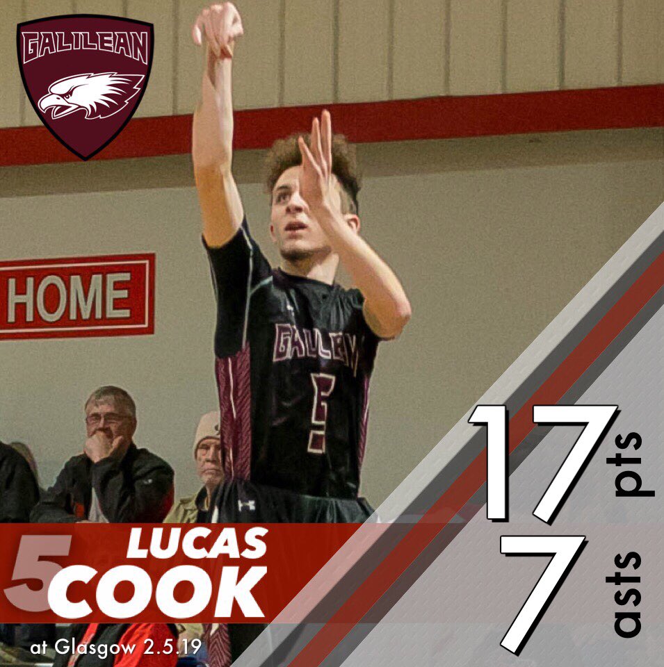 galilean_hoops's tweet image. Lucas Cook stepped up big in the 77-53 #Galilean win at Glasgow Christian (Feb. 5). The senior provided key leadership down the stretch for the #Eagles while pouring in 17 points and dropping seven dimes. #WeAreGalilean #StrengthInFamily #GoGCA