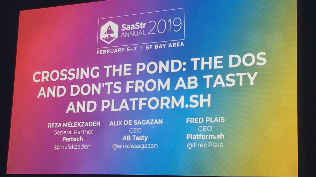 JscChn's tweet photo. @malekzadeh @alixdesagazan and @FredPlais on stage at @SaaStrAnnual this afternoon: how our portfolio companies did cross the pond successfully cc @PartechPartners 💪🏽 https://t.co/zlMWGdEpD2