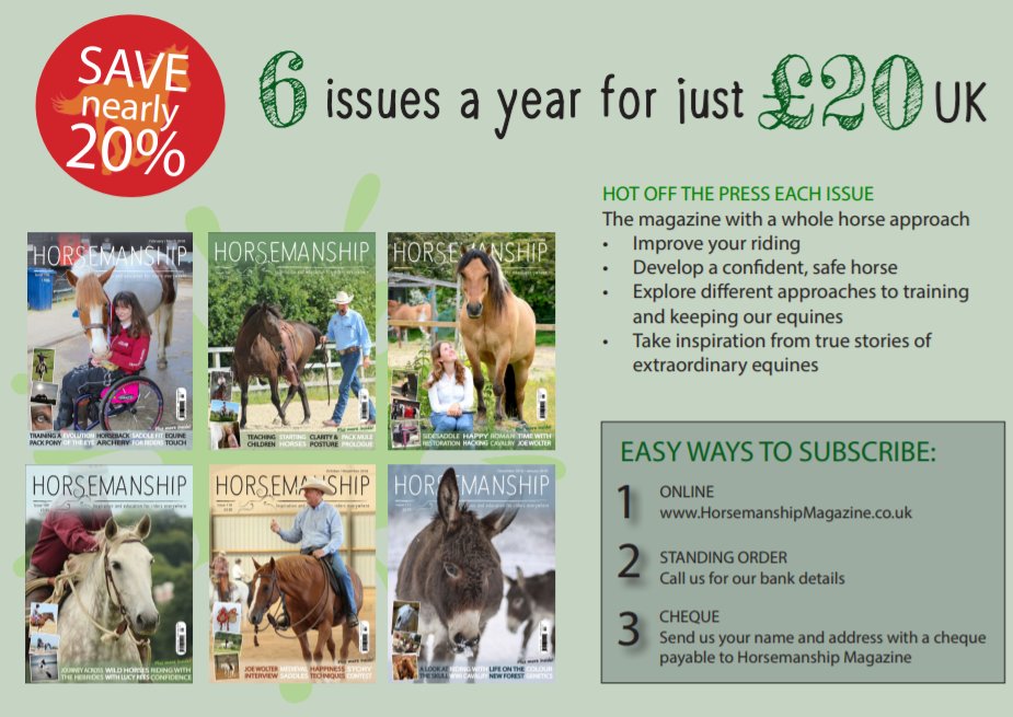 Six issues a year - that's 300 pages of content all about horses, mules, and donkeys.

➡️ HorsemanshipMagazine.co.uk