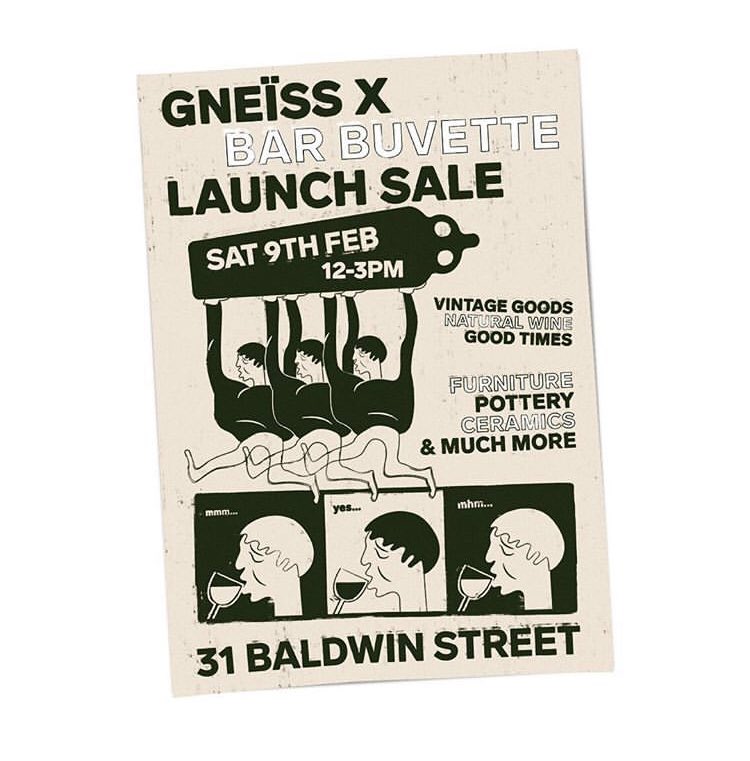 GNEÏSS Studio are having a launch sale at #barbuvette  on Saturday pop in 12-3pm Lovely posters designed by Thomas Kennedy also for sale £15 A3 - pottery &amp; furniture