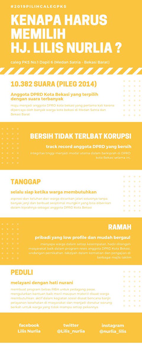 DpcMedansatria's tweet photo. Kenapa Harus Memilih @Lilis_nurlia ? Caleg @PKSejahtera No.1 Dapil 6 Medan Satria-Bekasi Barat @PKSBekasiKota, kuy lah diklik gambarnya
#2019pilihcalegpks
#2019PilihPKS 
#2019PrabowoSandi 
#JUMATBERKAH 
@RadioDakta @bekasimedia @pksart https://t.co/Rzzt2TKWa3