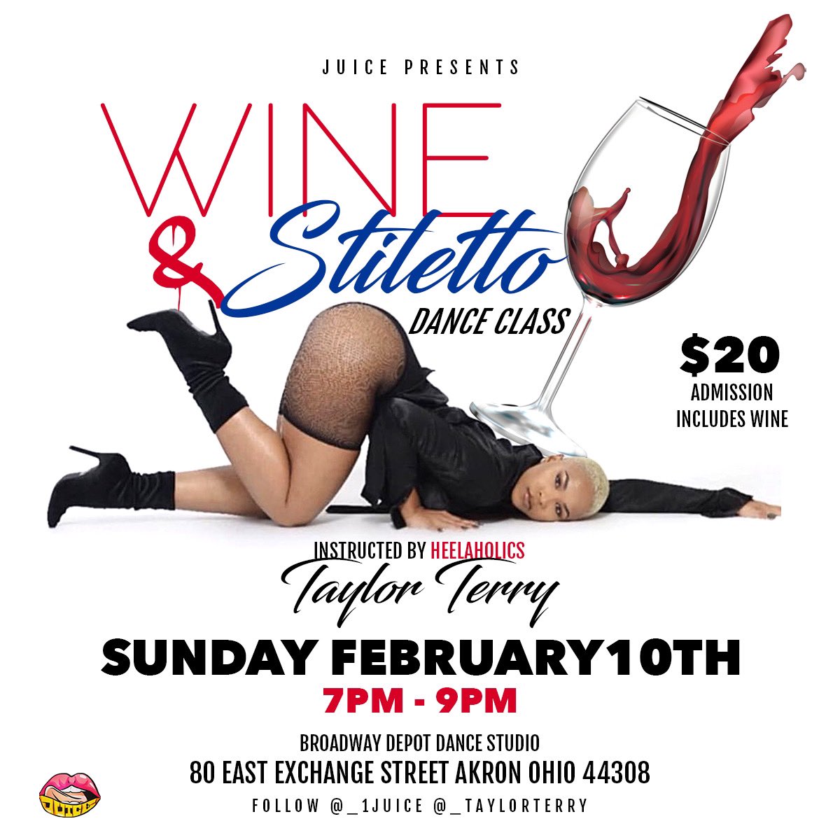 HollywoodTeleza's tweet photo. Sunday February 10th Join us for our Annual Wine and Stiletto Dance Class!! $20 Admission will include your wine and the class itself 🥰 Come learn some new moves from One of Teyana Taylor Amazing Dancers &amp; make your Valentines Day Lit with @_1juice X @TaylorTerry_ #JuiceSoLit🔥 https://t.co/YK2SAXj3Ud