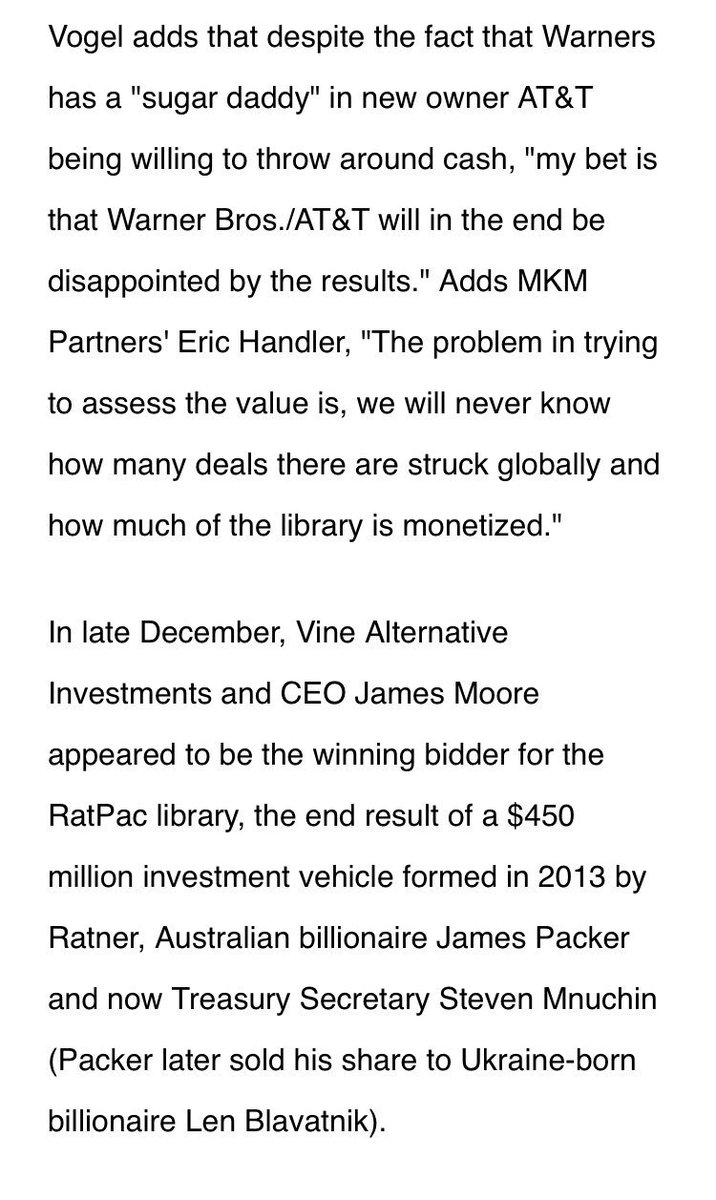 Did Warner Bros. Overpay With Its RatPac-Dune Deal? Little has been known about the investors, although Mnuchin had enlisted the Koch brothers as well as Bill Gates as backers.  https://www.hollywoodreporter.com/amp/news/did-warner-bros-overpay-ratpac-dune-deal-1176352