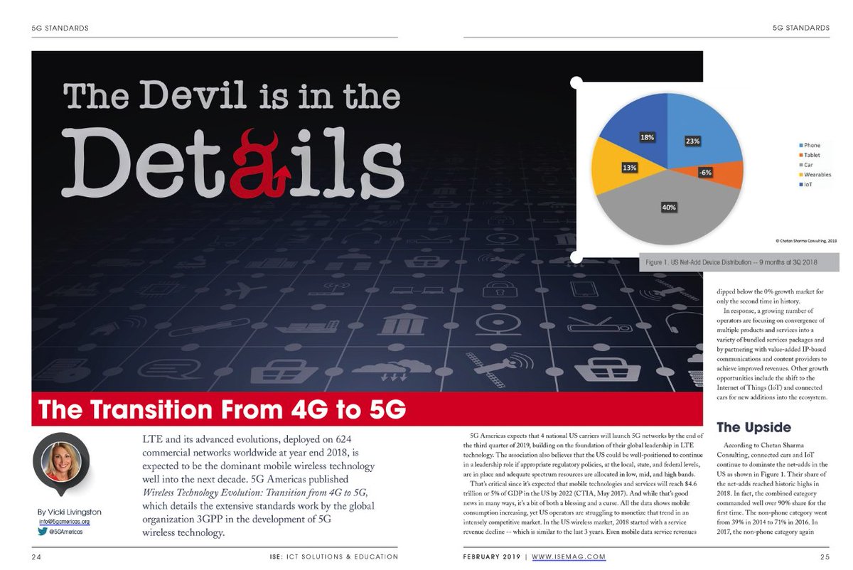 The Devil is in the Details: Transition from #4G to #5G. 
Read the latest article authored by 5G Americas Head of Communication &amp; Analyst Relations <a href="/VLivingston33/">Vicki Livingston</a> in ISE Magazine.

Click here to read: bit.ly/2BonWqi