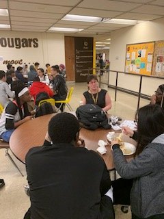 BHSBeAmazing's tweet photo. Beechcroft administrator Cathy Thomas checks in with her Seniors, while administrator Michelle Stone joins in on a game of UNO. #CCSRelationshipWeek  #NoOneEatsAlone #LunchWithAdmin #Ready4Success #SpiritOfCCS https://t.co/BcN9K0CmkA
