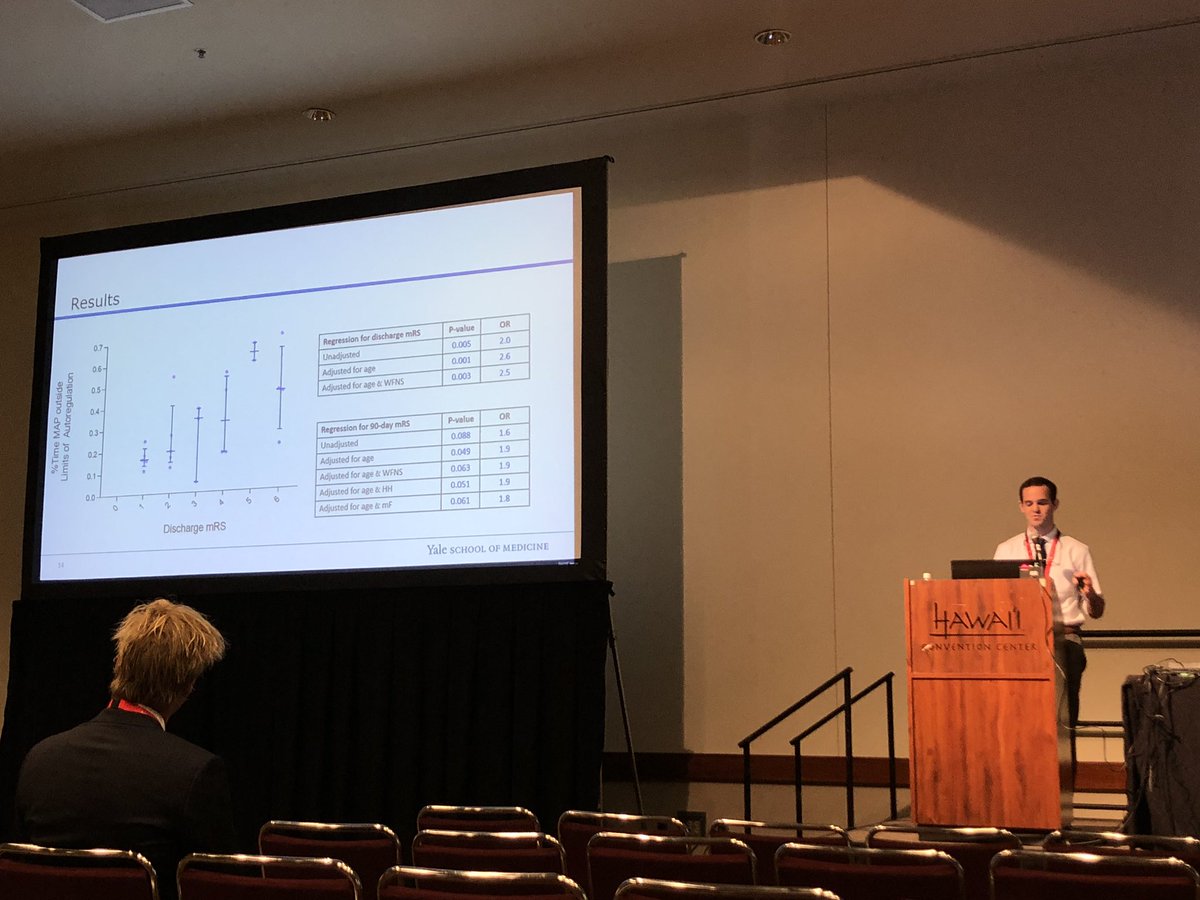 my fellow @YaleMed medical student, Andy Silverman, presenting his prospective study of autoregulation in SAH #ISC19 #mahalo