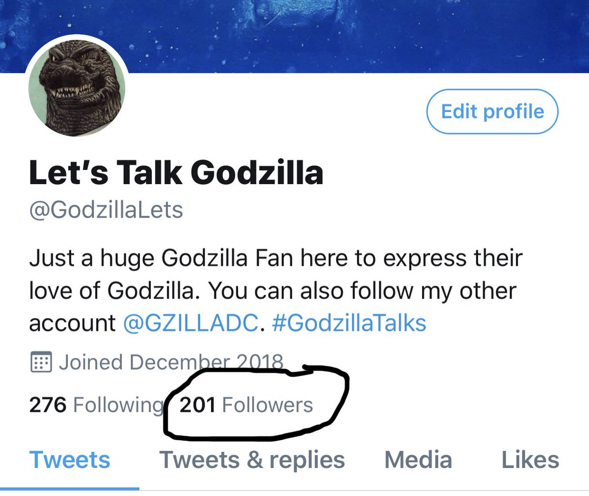 GodzillaLets's tweet photo. Thanks for helping me reach 200 followers. 😁 https://t.co/kk2562MhSN