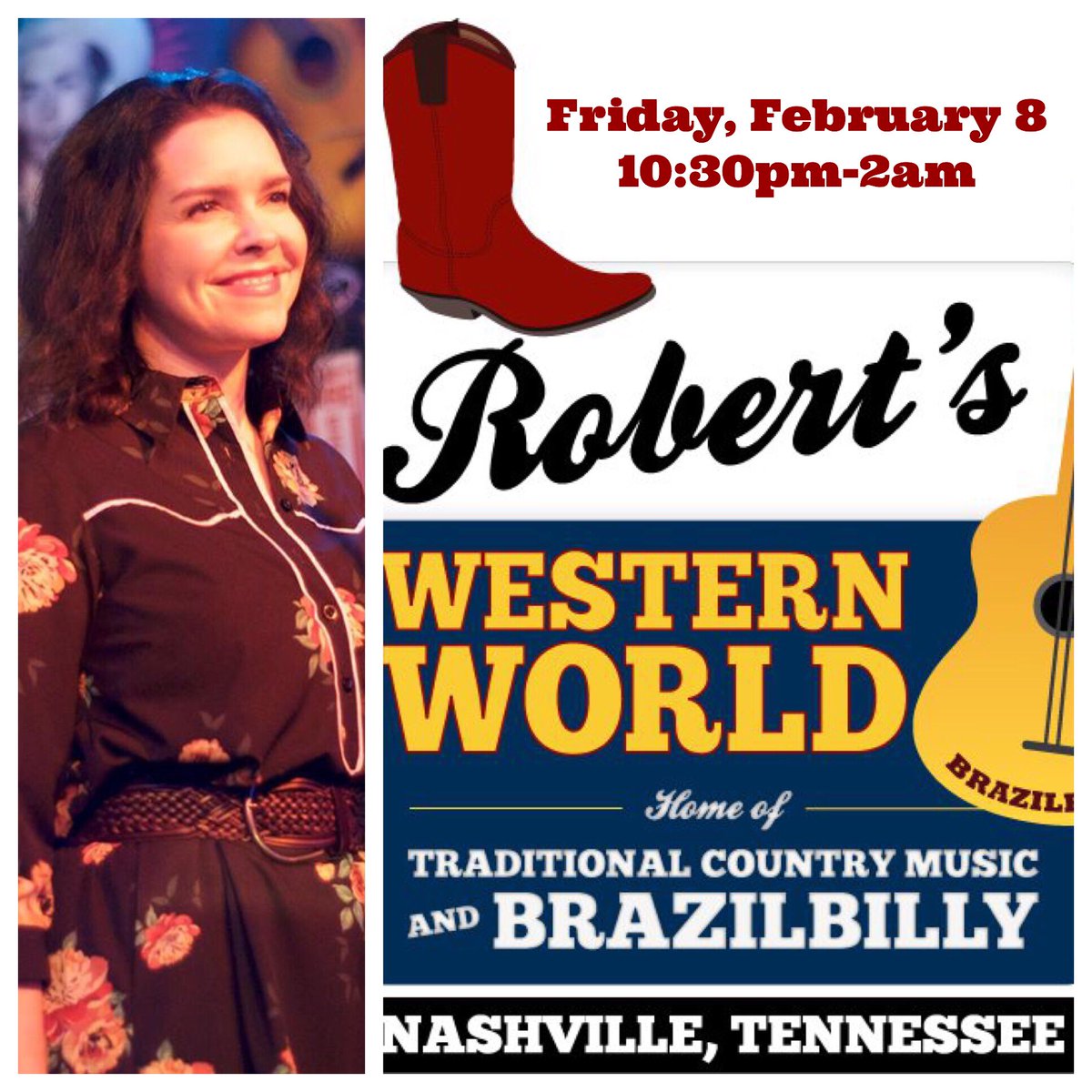 WendyNewcomer's tweet photo. I’m so excited to be singing with Brazilbilly Friday night at @RobertsWWorld! Come on down to Lower Broadway’s home Of traditional country music! #wendynewcomer #brazilbilly #robertswesternworld #countrymusic #nashville https://t.co/FBDvtSVNH3