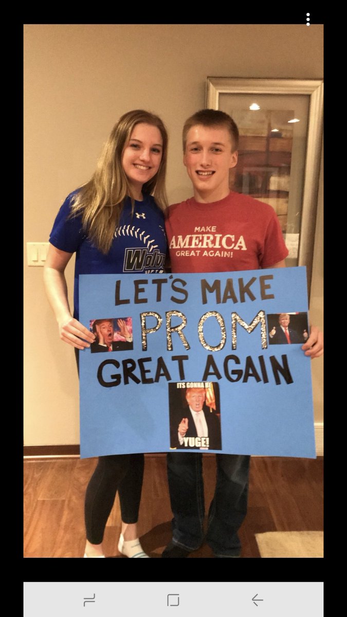 GundersonGrant's tweet photo. @realDonaldTrump   Props to @MHeikens for asking @L_Gundy44 to prom in this clever way! #makeamericagreatagain #trumptrain https://t.co/UXZBysux8V