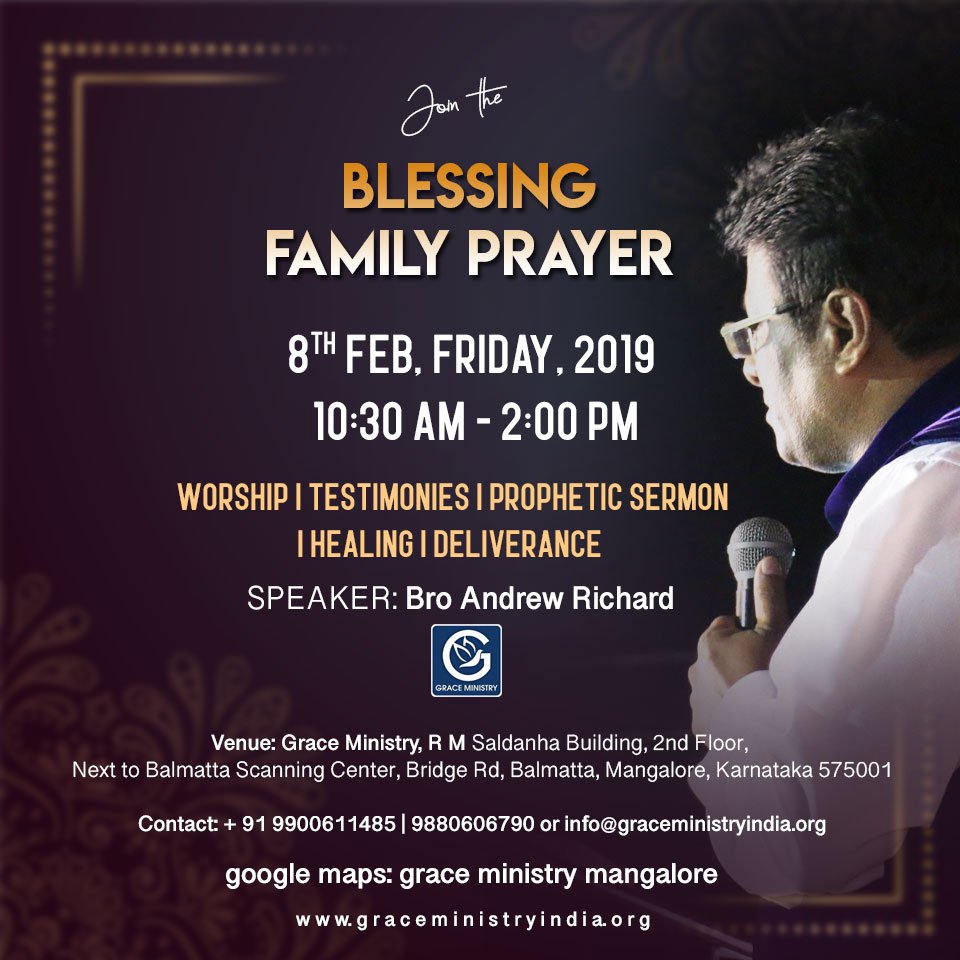 broandrewgrace's tweet photo. Join the "Blessing Family Prayer" of Bro Andrew Richard at Prayer Center on Feb 08, Friday, 2019 in Balmatta, Mangalore, Karnataka.

#prayerinmangalore #broandrewrichard #graceministry #graceministrymangalore #retreats #retreatinmangalore #prayer #worshipinmangalore https://t.co/j2tCXYJcFA