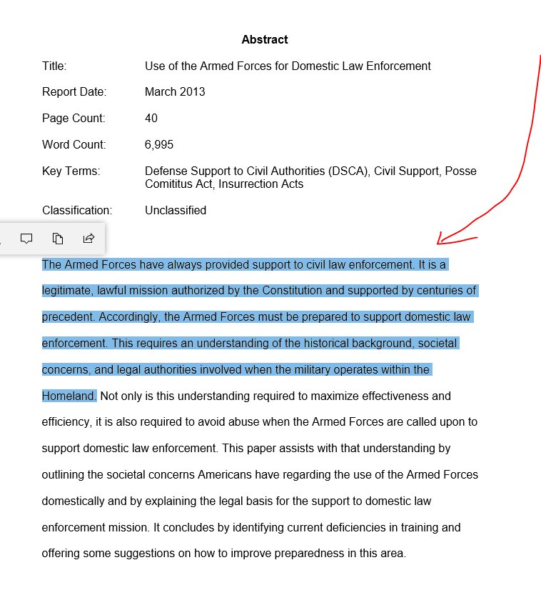 4) What enables the military to undertake domestic operations?It'd have to be of upmost national security interests. Landing a bunch of military helicopters in the middle of Wilshire Blvd was a big, out in the open moment, this seems huge guys.  #QAnon https://apps.dtic.mil/dtic/tr/fulltext/u2/a589451.pdf