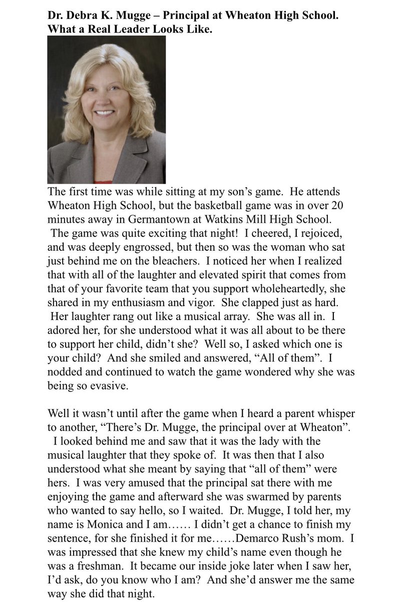 TheMoCoShow's tweet photo. I met a Wheaton parent a few weeks back who was gushing about her son and his experience at Wheaton High School.

She wrote something about Dr. Mugge, the WHS principal, that she asked me to share.

She has also created a website for her son. Check it out!
https://t.co/ftfWUJZUkz https://t.co/bXhhJE01XM