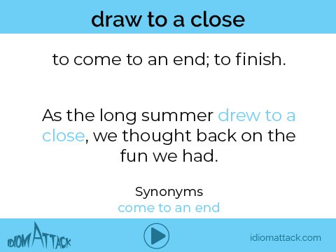 idiomattack's tweet photo. Let your English lessons draw to a close by learning English idioms.
#phrasalverbs #learnenglish #idiomattack #vocab #englishidioms https://t.co/VsLrcQQX3d