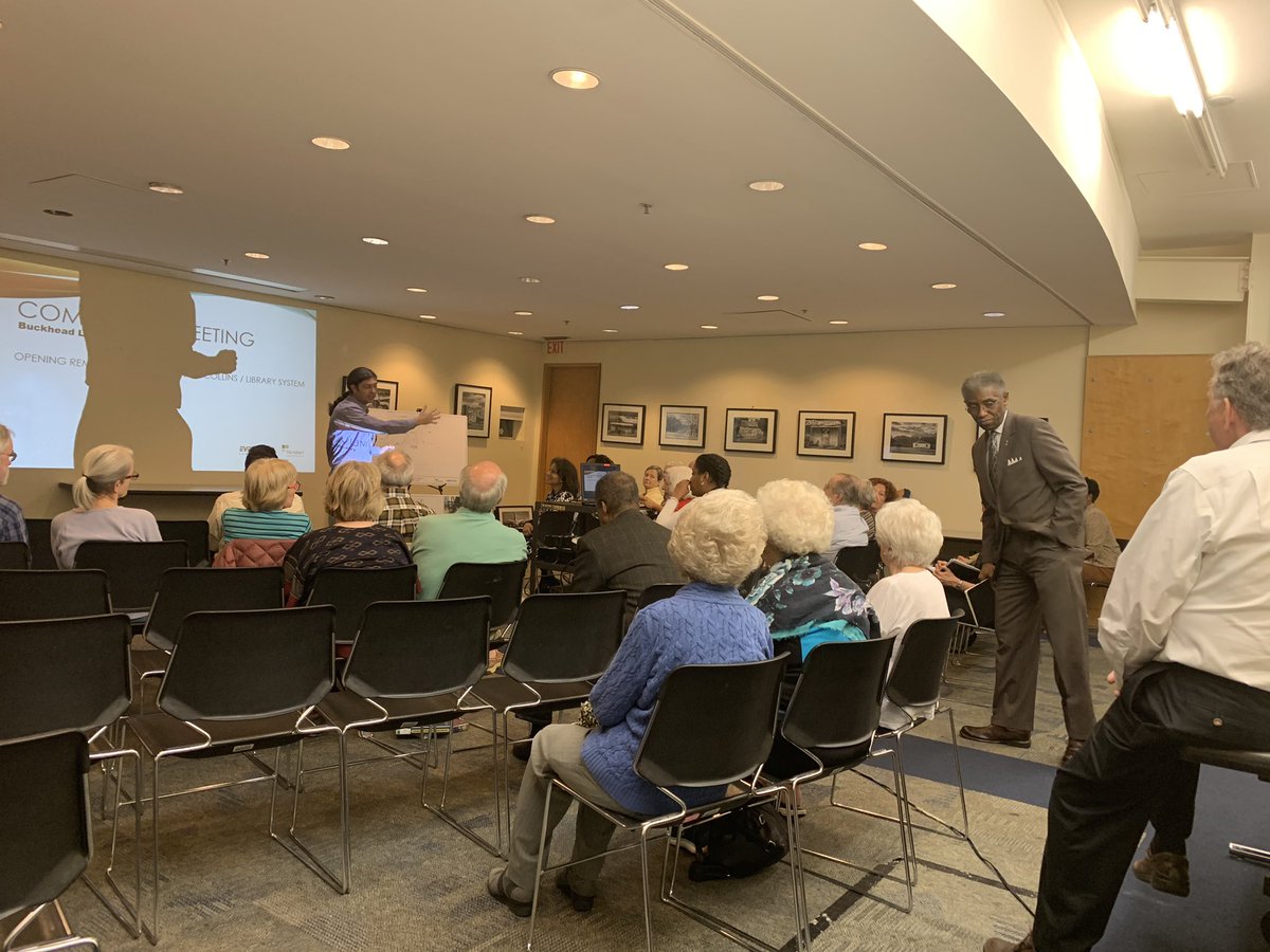 fulcolibrary's tweet photo. Thank you to all who attended tonight’s exciting renovation project meeting at Buckhead Library.  Check our website soon to view the plans for the updated space and to find out when construction begins! #fulcolibrary #librariesrock #libraryrenovations https://t.co/twxWaY2oBh