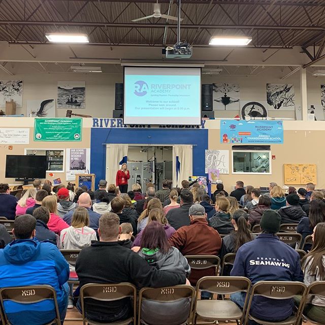 Full house at Riverpoint Academy information night. <a href="/meadschools/">Mead School District</a> Can’t wait to meet future students!