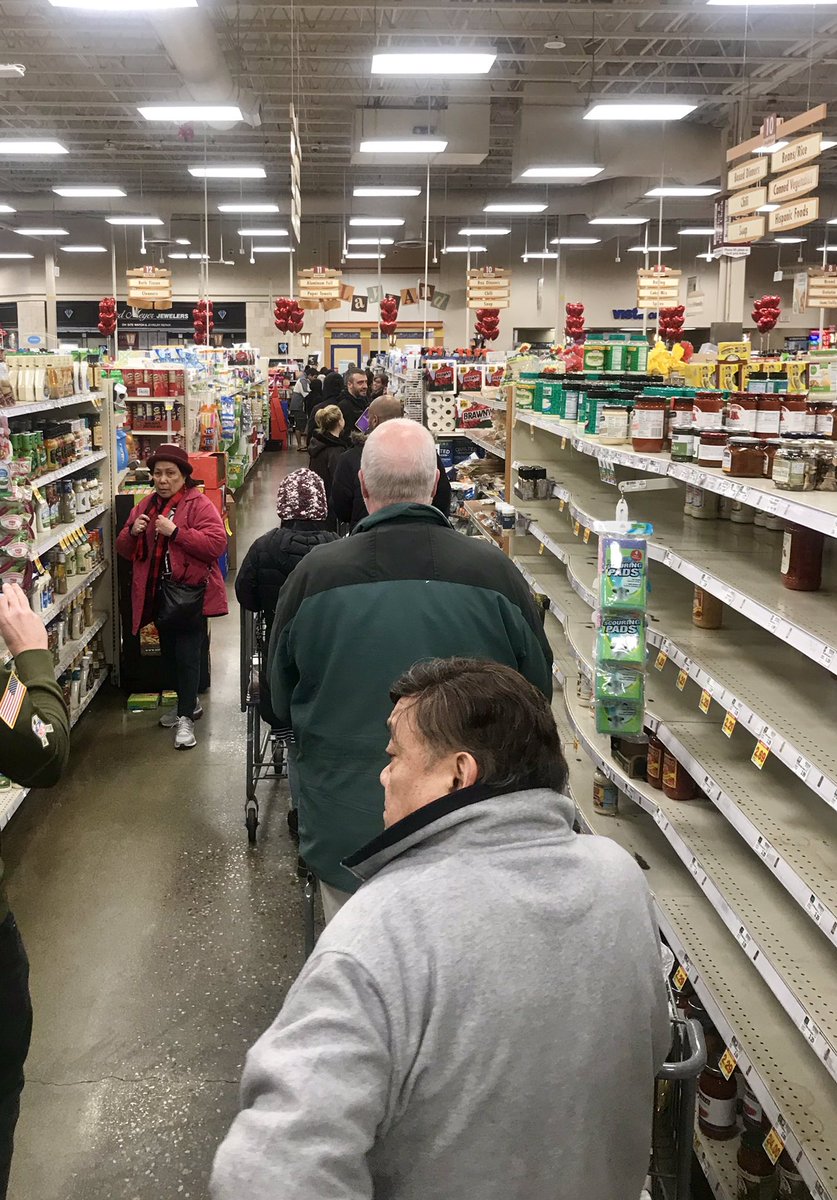 If you’re planning on grocery shopping before the incoming storm, it may already be too late.  This Fred Meyer is under siege from scrambling shoppers. Shelves are bare, lines are endless, and people are actually waiting for carts.