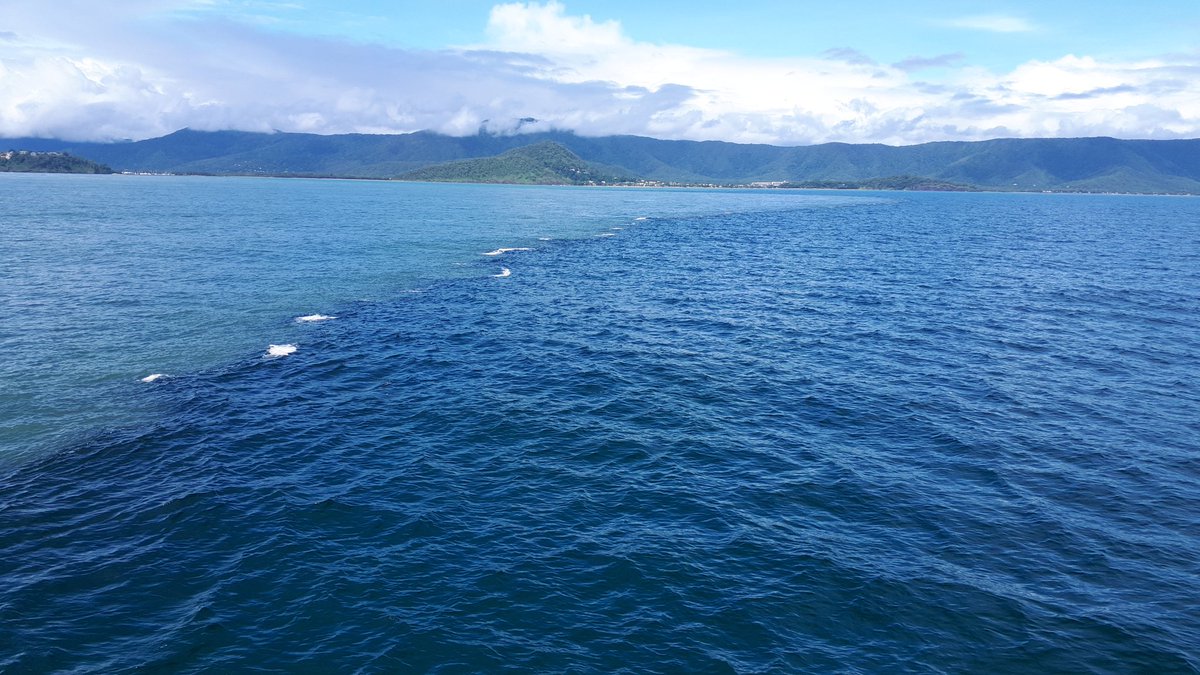 renee_gruber's tweet photo. Crew of the #RVCapeFerguson spotted this dramatic plume off the Barron River today. Major flooding from the #bigwet event 2 weeks ago has dispersed offshore, but there is still a lot of fresh water around! https://t.co/HSZj9ez295