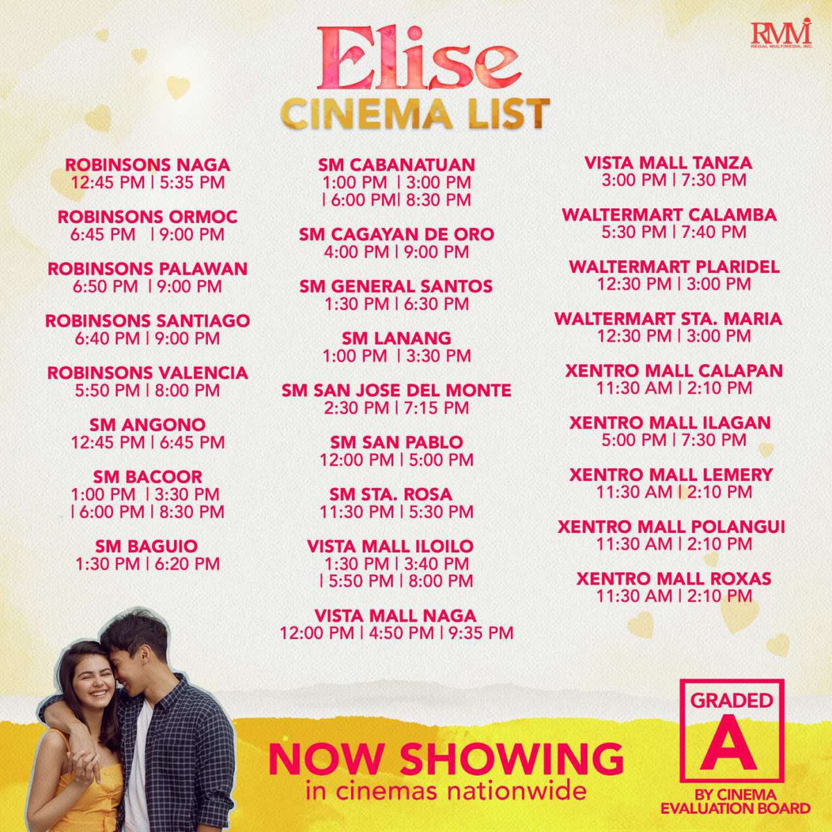 janinegutierrez's tweet photo. #ELISE list of cinemas! Spread the word! 💘 #SaveElise https://t.co/Gjr6wihWNG