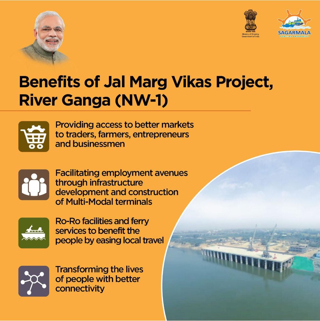 Ministry of Ports, Shipping and Waterways on X: "Infrastructure development  under Jal Marg vikas project will provide enhanced connectivity and provide  access to global markets to Indian farmers, MSMEs and businessmen, giving