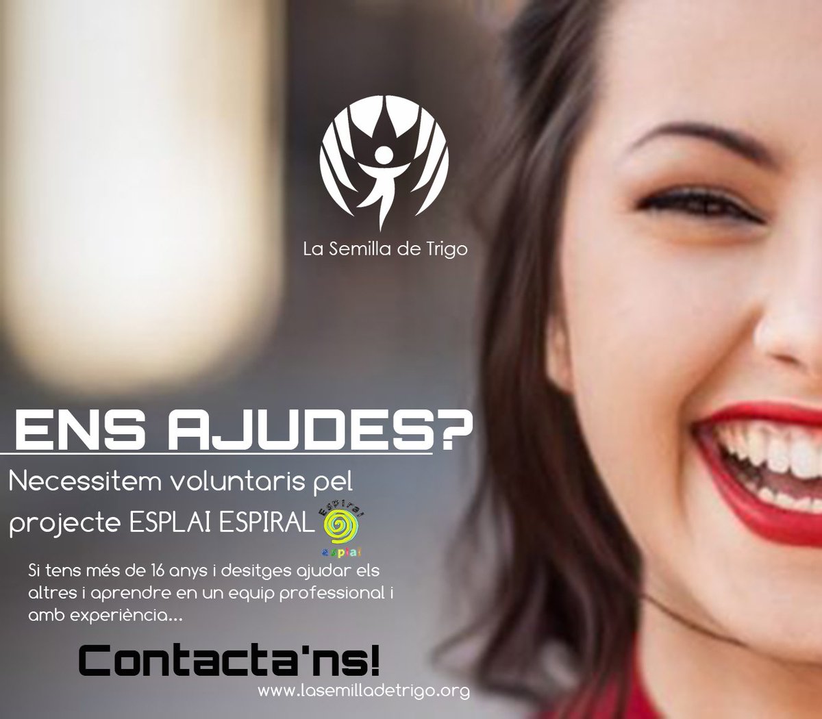 El proyecto Esplai Espiral ha crecido mucho en el último año y necesitamos voluntarios. Anímate o difunde esta información a las personas que crees que les puede interesar... Gracias!