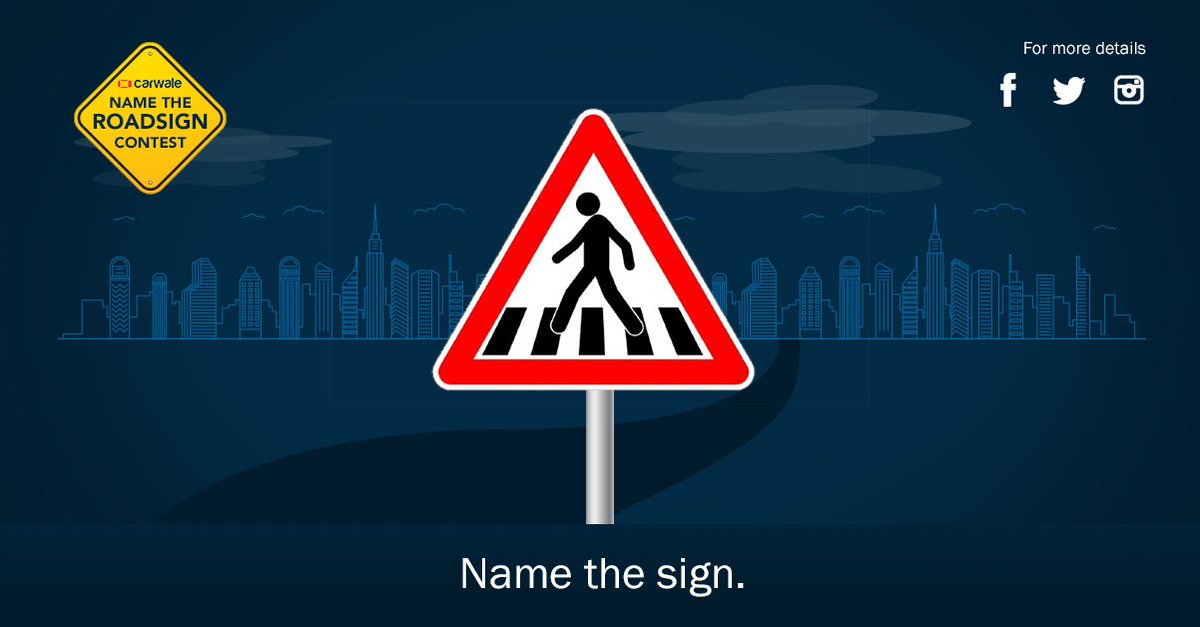 CarWale's tweet image. Here is the #Question5 of the #NameTheRoadSign #Contest.
Start answering and stand a chance to win exciting CarWale Merchandise.
TnC: bit.ly/NameTheRoadSign
#ContestAlert #NameTheSign #RoadSafetyWeek