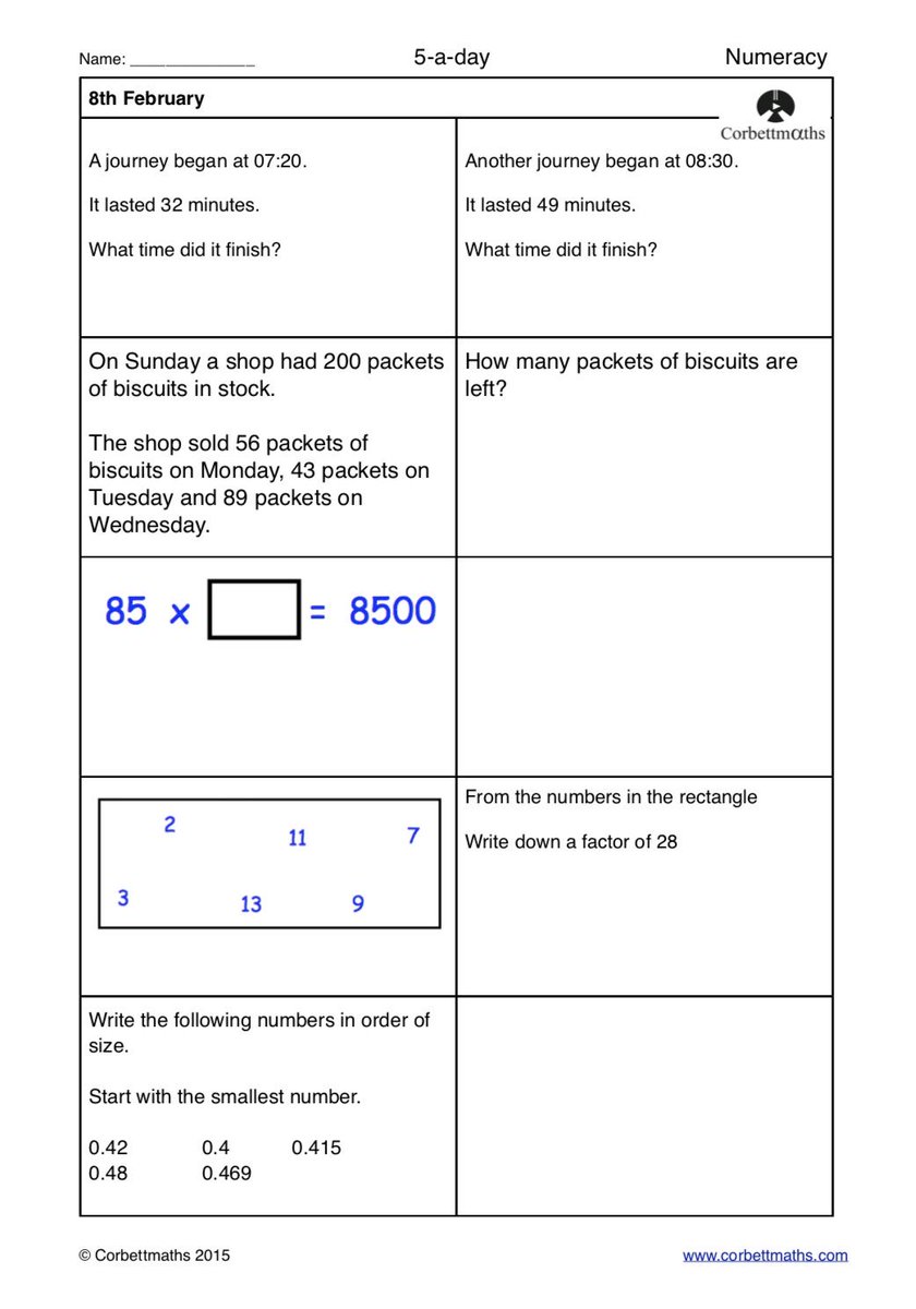 Corbettmaths's tweet photo. Want to improve your maths results? Try today's Numeracy 5-a-day #maths5aday  answers: https://t.co/n50J7L6LD9 https://t.co/NHnOG9scuD