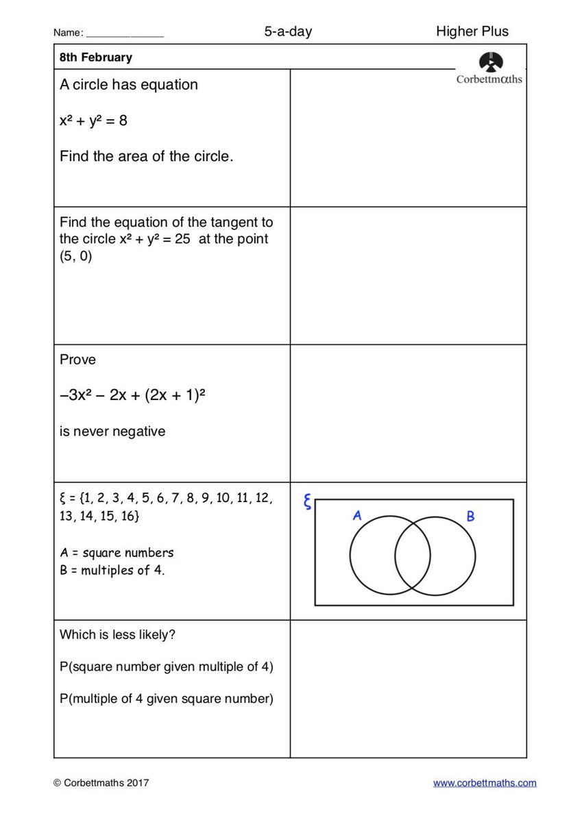 Corbettmaths's tweet photo. Studying for Higher GCSE Maths? Try today's Foundation Plus, Higher &amp; challenging Higher Plus #maths5aday answers: https://t.co/n50J7L6LD9 https://t.co/fas6Ftg59y