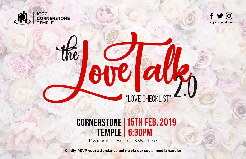 AlloteyHarry's tweet photo. There is love in the air!!! Don’t just fall in love, also learn how to walk in love. #lovetalk #lovechecklist #cornerstone https://t.co/RxeptUg20s