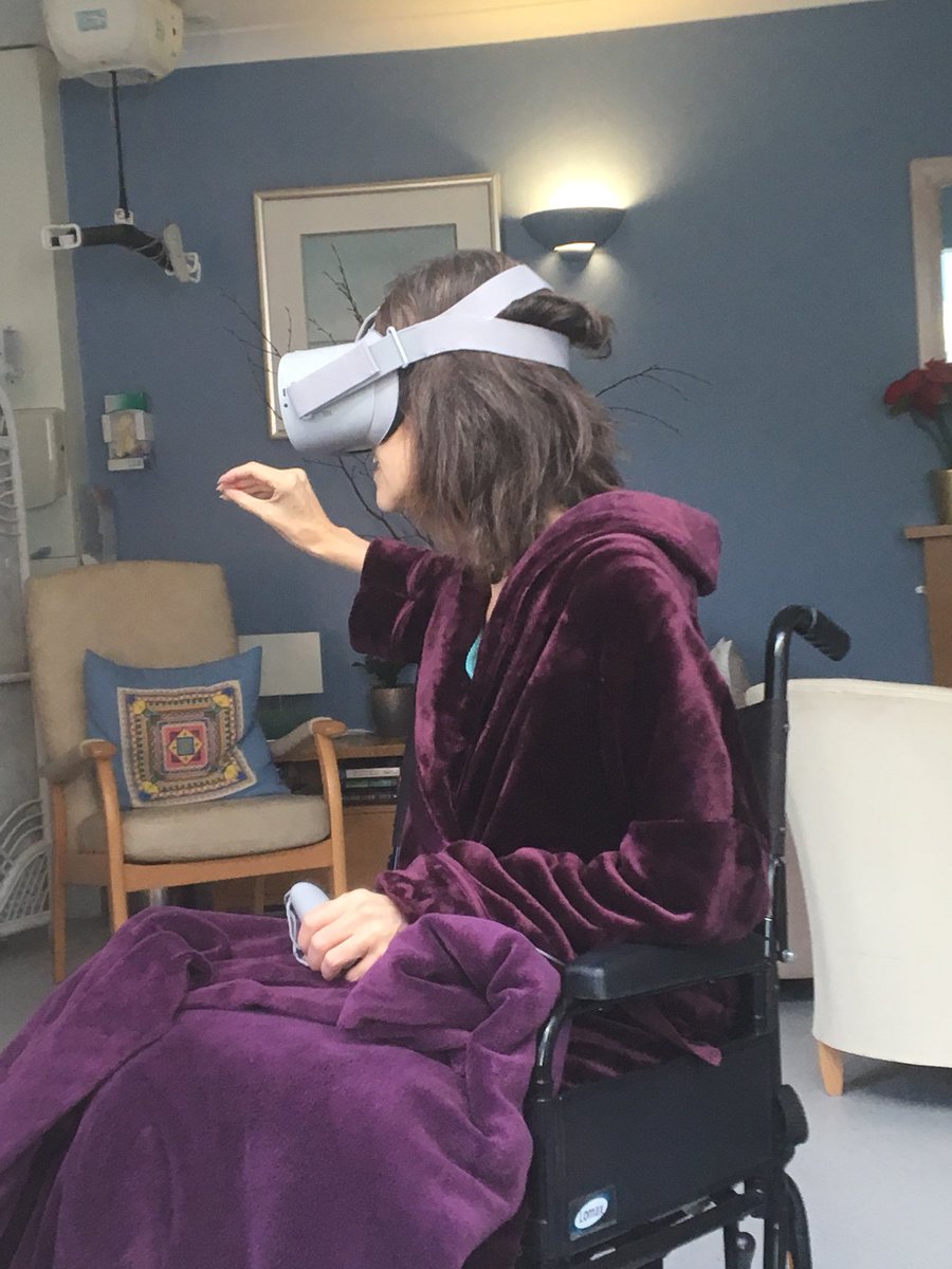 hospicedoctor's tweet photo. Transported! Karen goes to Glasgow. Karen goes to Spain. Karen goes to Loch Lomond. #VR magic @Hospicstfrancis #healinginaction https://t.co/vE3Wg3Z7Ln