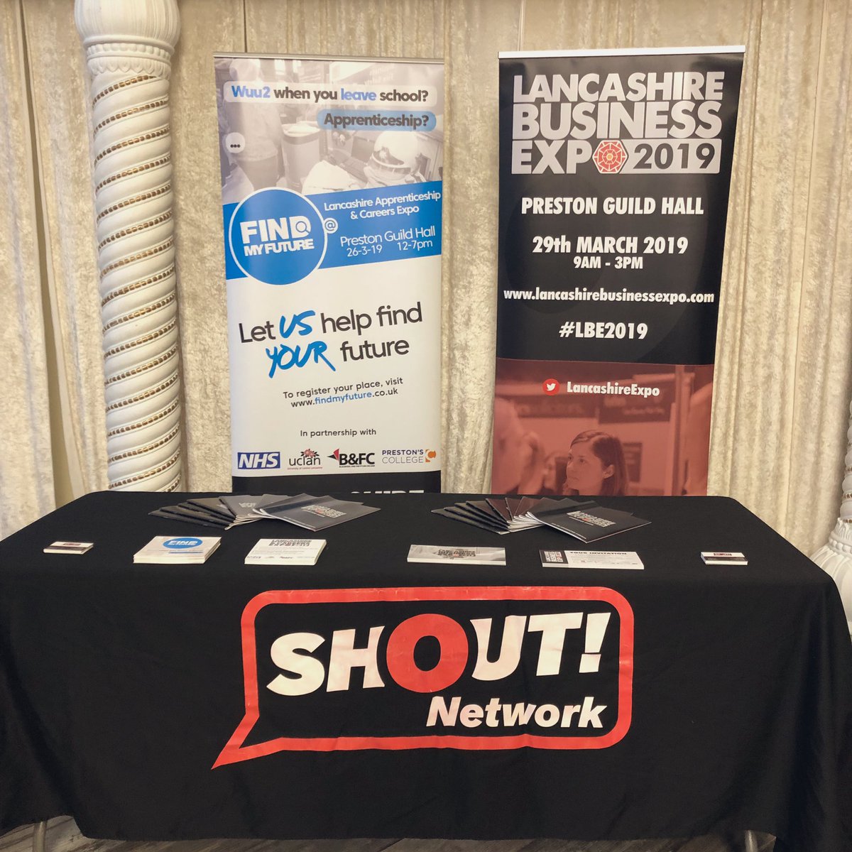 All set up this morning for the @HiveBwD at the @Grandvenue in #Blackburn! If you’re attending, make sure you come and say hello to find out all about the @lancsappexpo & the @LancashireExpo! #lancsappexpo #LBE2019 😃