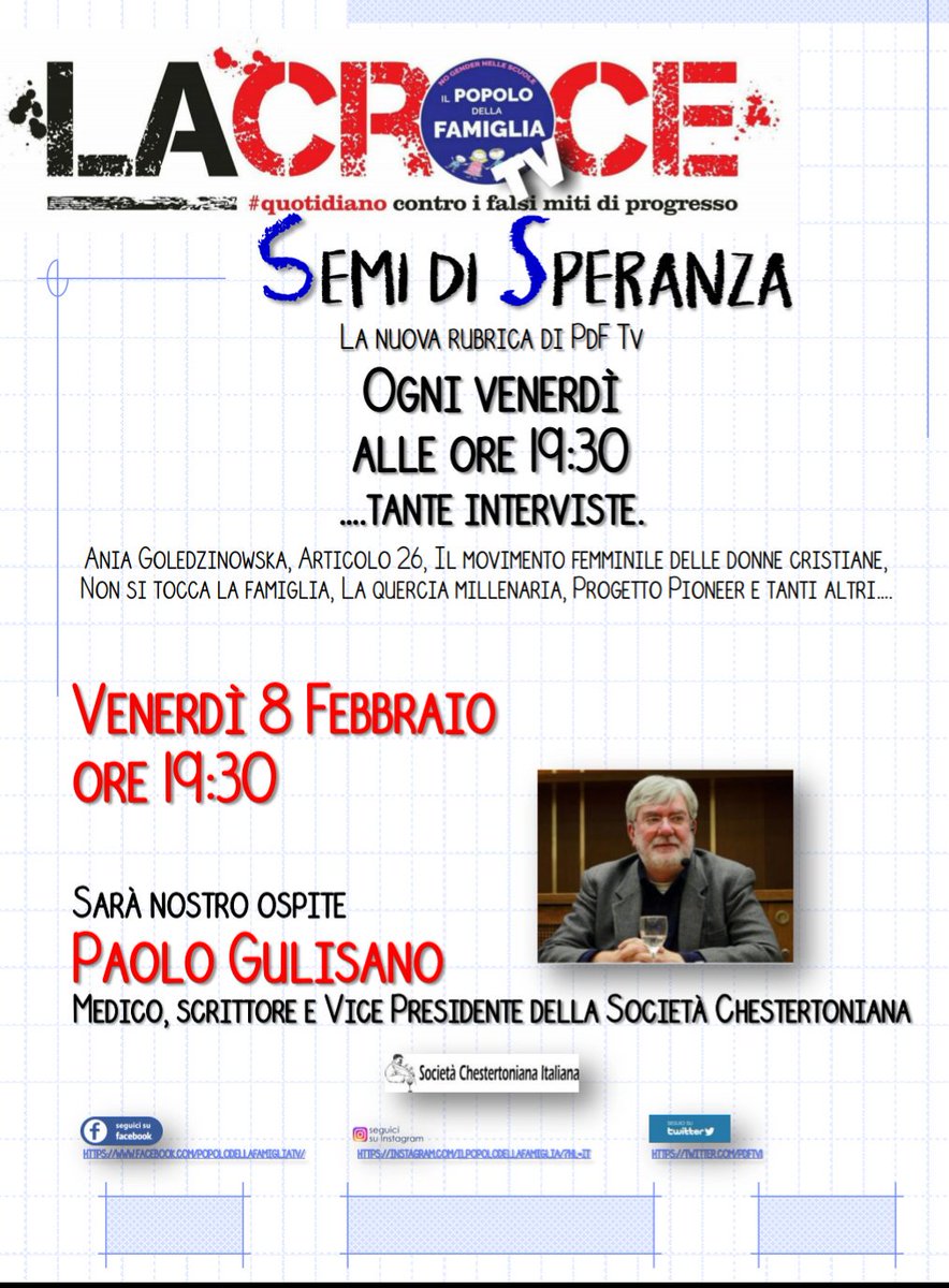 PdFTV1's tweet photo. #8febbraio #paologulisano #societachestertoniana #ore1930 https://t.co/rEZeXU5ox4