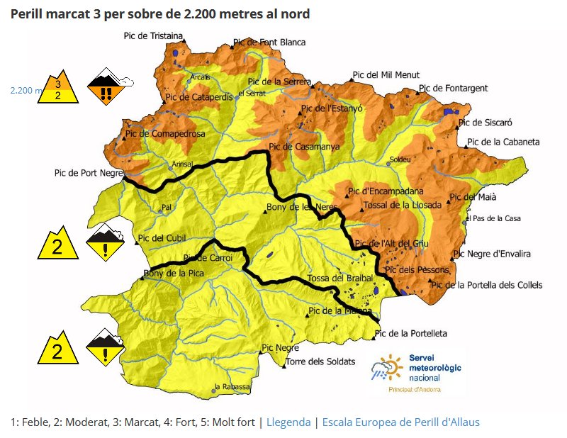 Si ja esteu preparant la sortida a la muntanya d'aquest cap de setmana, us aconsellem:
<a href="/MeteoAnd_OECC/">Servei Meteo d'Andorra</a> <a href="/Bombers_GRM/">bombersGRM</a> #muntanyasegura #consellsbombers #bombersandorra
👇🏼