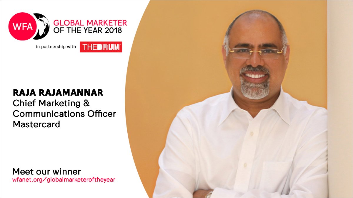 WFA (@wfamarketers) on Twitter photo A big congratulations to <a href="/RajaRajamannar/">Raja Rajamannar</a>, <a href="/Mastercard/">Mastercard</a>'s Chief Marketing & Communications Officer, for being named WFA Global Marketer of the Year 2018! 🎉🎉🎉 Watch his acceptance speech: bit.ly/GMotY <a href="/TheDrum/">The Drum</a> A big congratulations to <a href="/RajaRajamannar/">Raja Rajamannar</a>, <a href="/Mastercard/">Mastercard</a>'s Chief Marketing & Communications Officer, for being named WFA Global Marketer of the Year 2018! 🎉🎉🎉 Watch his acceptance speech: bit.ly/GMotY <a href="/TheDrum/">The Drum</a>