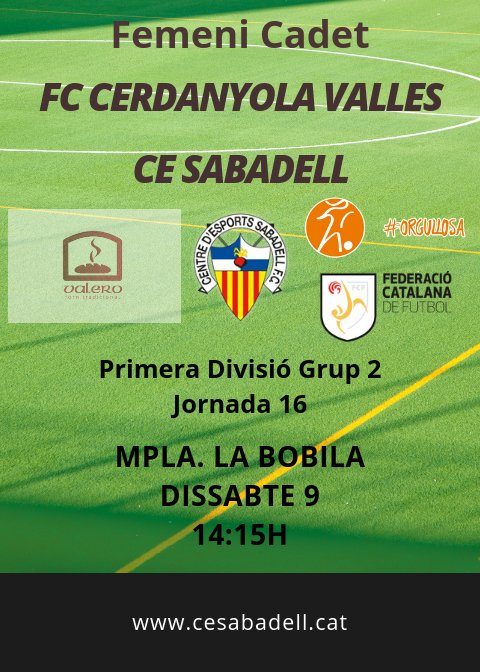 kimalmirall's tweet photo. Match Day Femeni Cadet
⚽ @CERDANYOLAFC - @CESabadell
📅 09/02
🕛 14.15h
🏆 1ra Div. Grupo 2/ Jor.16
📍 Mpal. La Bobila
#CESMatchDay
#CESFem
#elCESdeTOTS
#ORGULLOSA https://t.co/zMwiPvKYJy