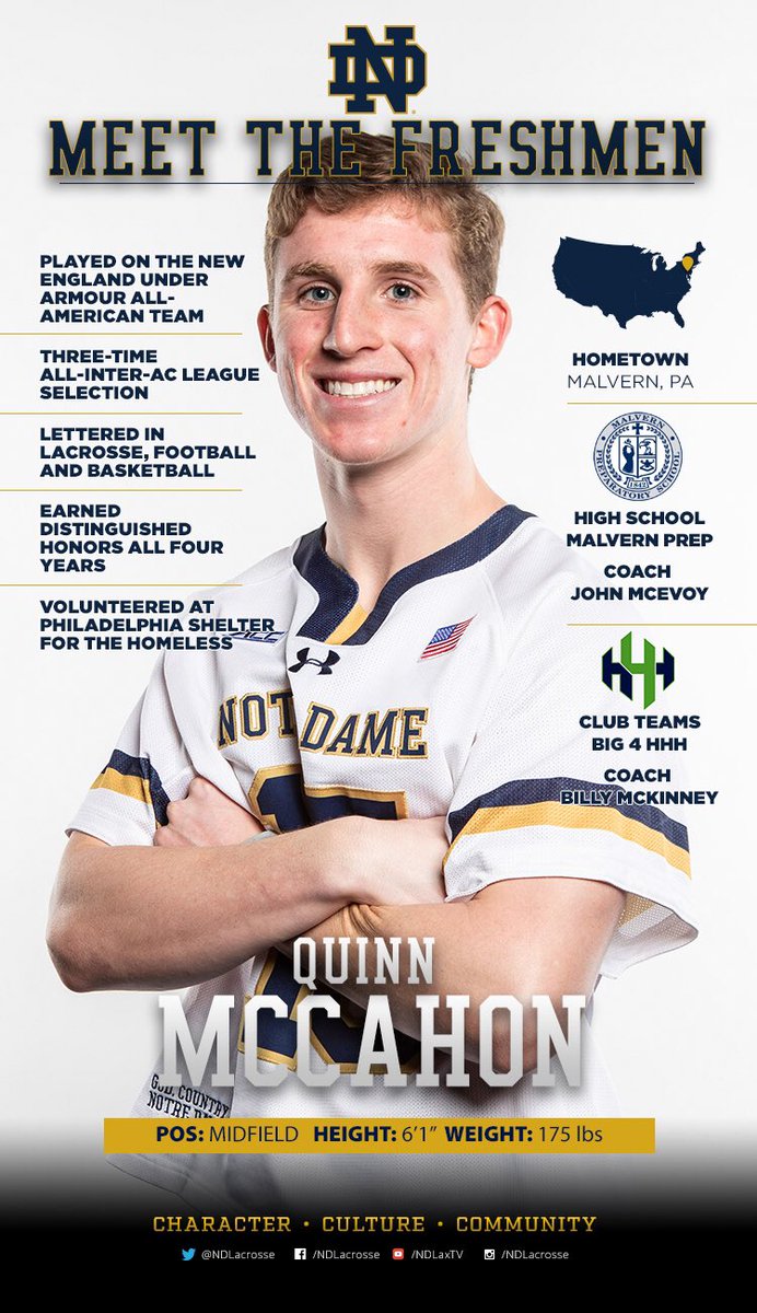 NDlacrosse's tweet photo. Middie Quinn McCahon is next on #MeetTheFreshmen
From Philly Powerhouse Malvern Prep, Check Out his #NDLaxPath in the graphic below
#NDLXP #CCC https://t.co/PEonWwBSf5