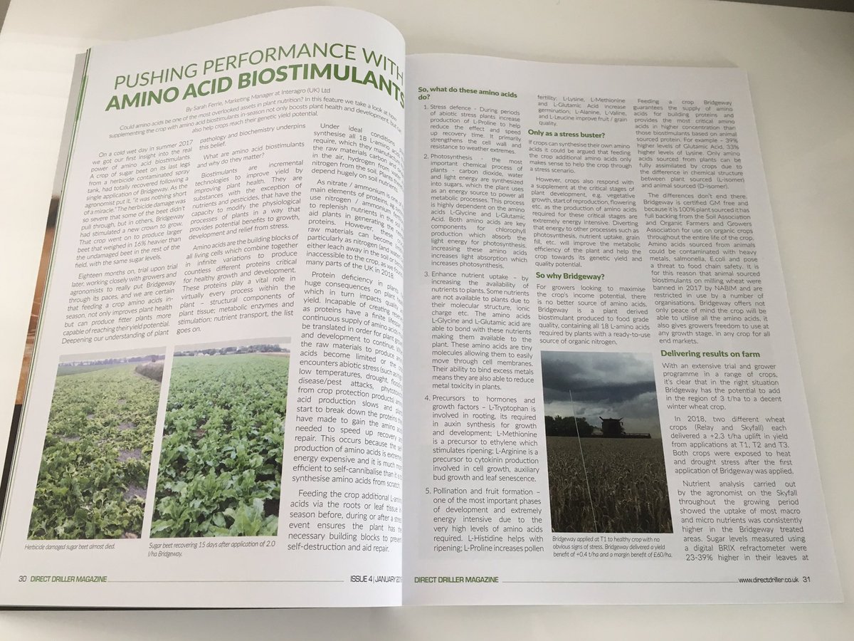 SarahJFerrie's tweet image. Delighted to see @InteragroUK #biostimulant #Bridgeway #pushingperformance in the latest edition of @mydirectdriller magazine!! Read the full story on p30 directdriller.com/latest-issue/
