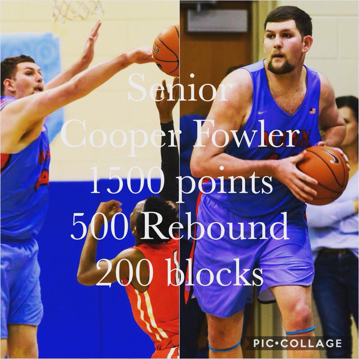 JLMannHoops's tweet photo. Since tonight is his last regular season game, we want to shoutout our big man in the middle @cooperfowler44! He’s going to finish his career with OVER 1500 points, 500 rebounds, and 200 blocks! Congrats Coop!

@hoopseen https://t.co/AxLqIOm9qL