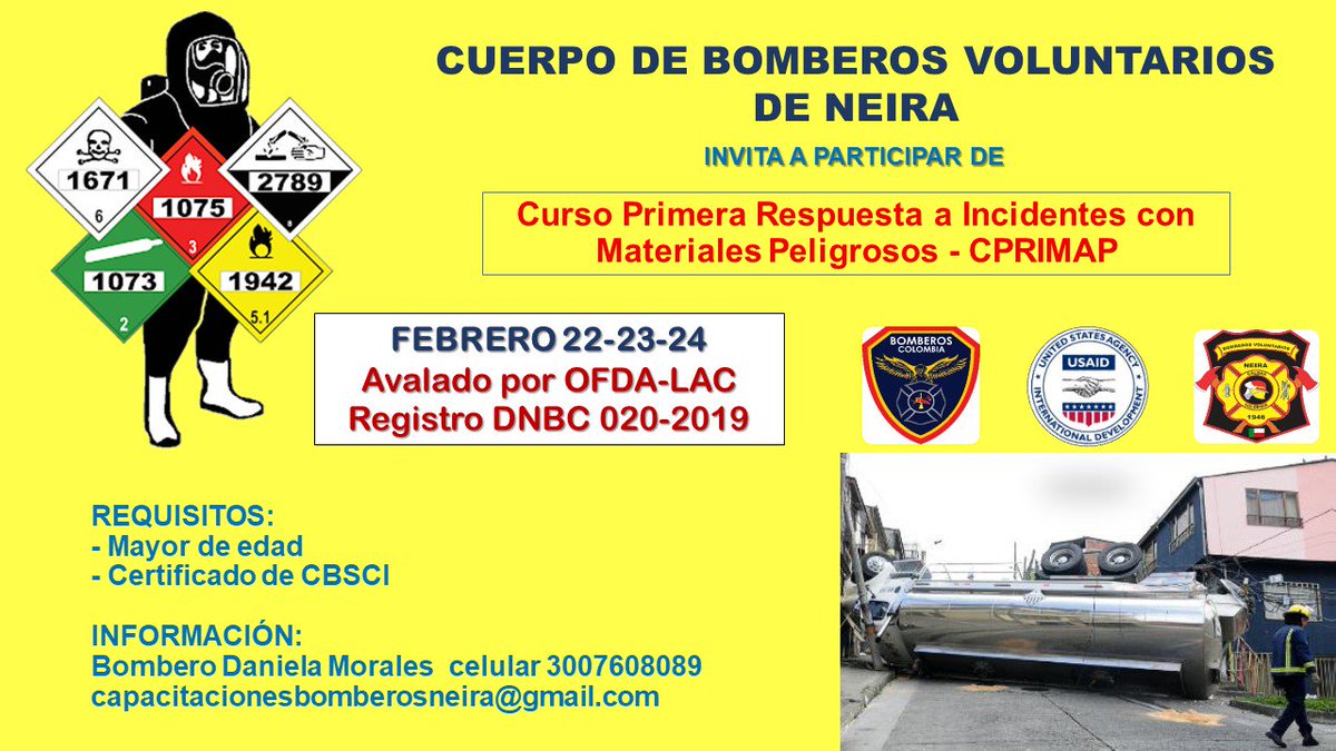 Extendemos la invitación a todos los interesados en participar de esta gran capacitación que se realizará en <a href="/BomberosNeira/">Bomberos Neira</a> los días 22-23-24 de febrero
Informes al 3007608089