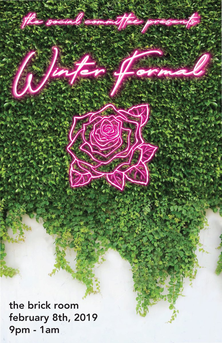 hdxsoco's tweet photo. Winter Formal is TONIGHT downtown at the Brick Room (Next to King’s) from 9 p.m. to 1 a.m. Still need your wristband? You can pick them up from 11-1 in the burrow. Guest wristbands are $5 and our lovely Formal t-shirts are $12. We’ll see you soon!!! 🌺 https://t.co/wBT0aXSxfq