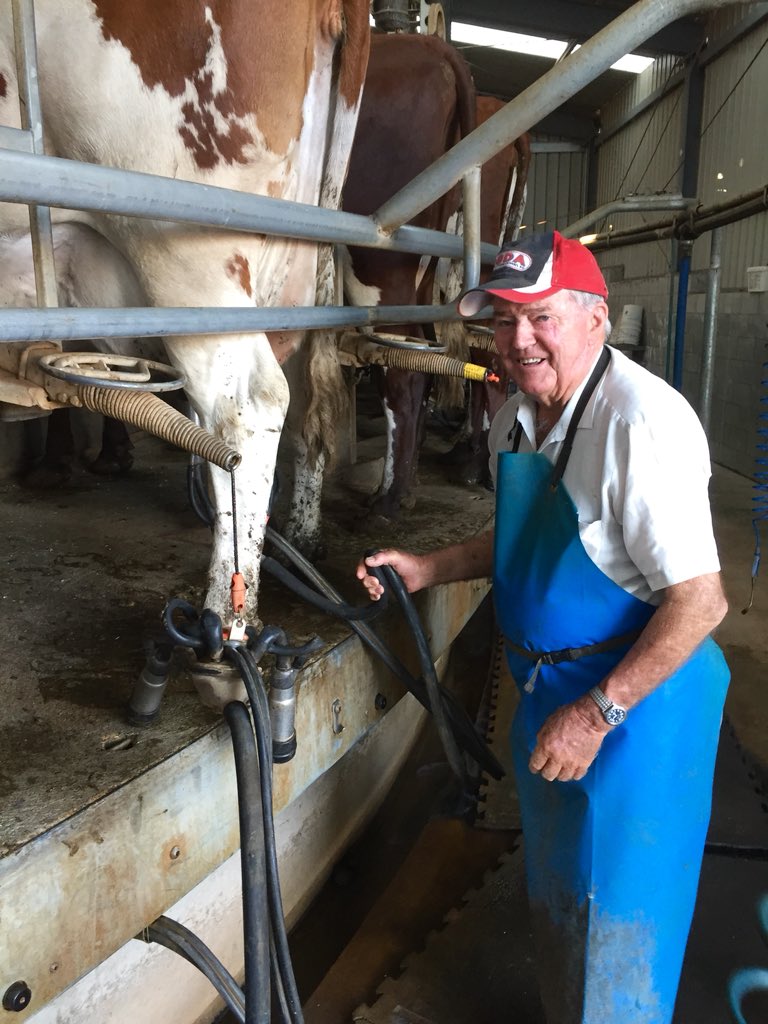 kieranbourke24's tweet photo. This is my Grandad, John. Today is John’s 79th Birthday and despite being booked in for open heart surgery next Tuesday, he came down to help with milking all 607 cows this afternoon. #masterandtheapprentice https://t.co/J1gPeJah0y