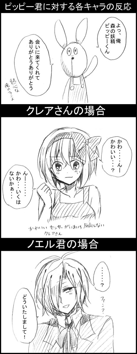Iz あいぜっと Witch S Heart の中の人 Twitter પર お題箱より ピッピー君に対する各キャラの反応 キャラクターによっての反応の違いは それぞれの個性が描ける点がとても楽しいですね 好きです ピッピー君の台詞の英語訳が合っているかどうか少し