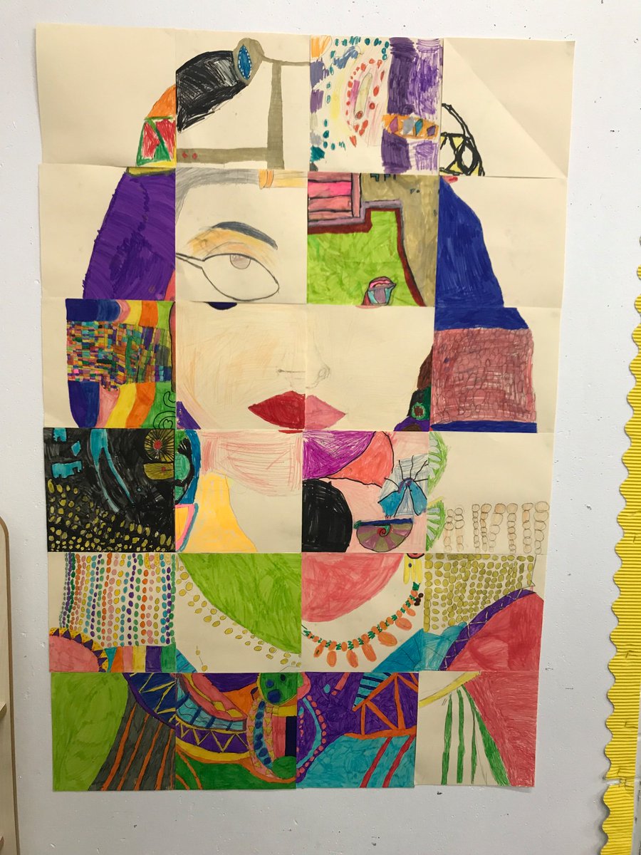 KirklistonPS's tweet photo. P3D worked together to create this fantastic picture of Cleopatra. We each took responsibility for one square before joining it all together. #kps3d https://t.co/Cughu4WfqW