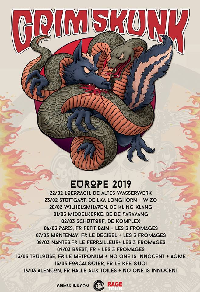 mireillebabin's tweet photo. En mars, quoi de mieux pour recharger ses piles qu'une tournée de @GrimSkunkmusic > @PetitBain Le Décibel #Montenay @LeFerrailleur #CabaretVauban #Brest @LeMetronum @LeKfeQuoi Halle aux Toiles #Alençon @Indicarecords @RageTourBooking #rock #hardcore #punkrock #Montréal https://t.co/mfWLKlNzao