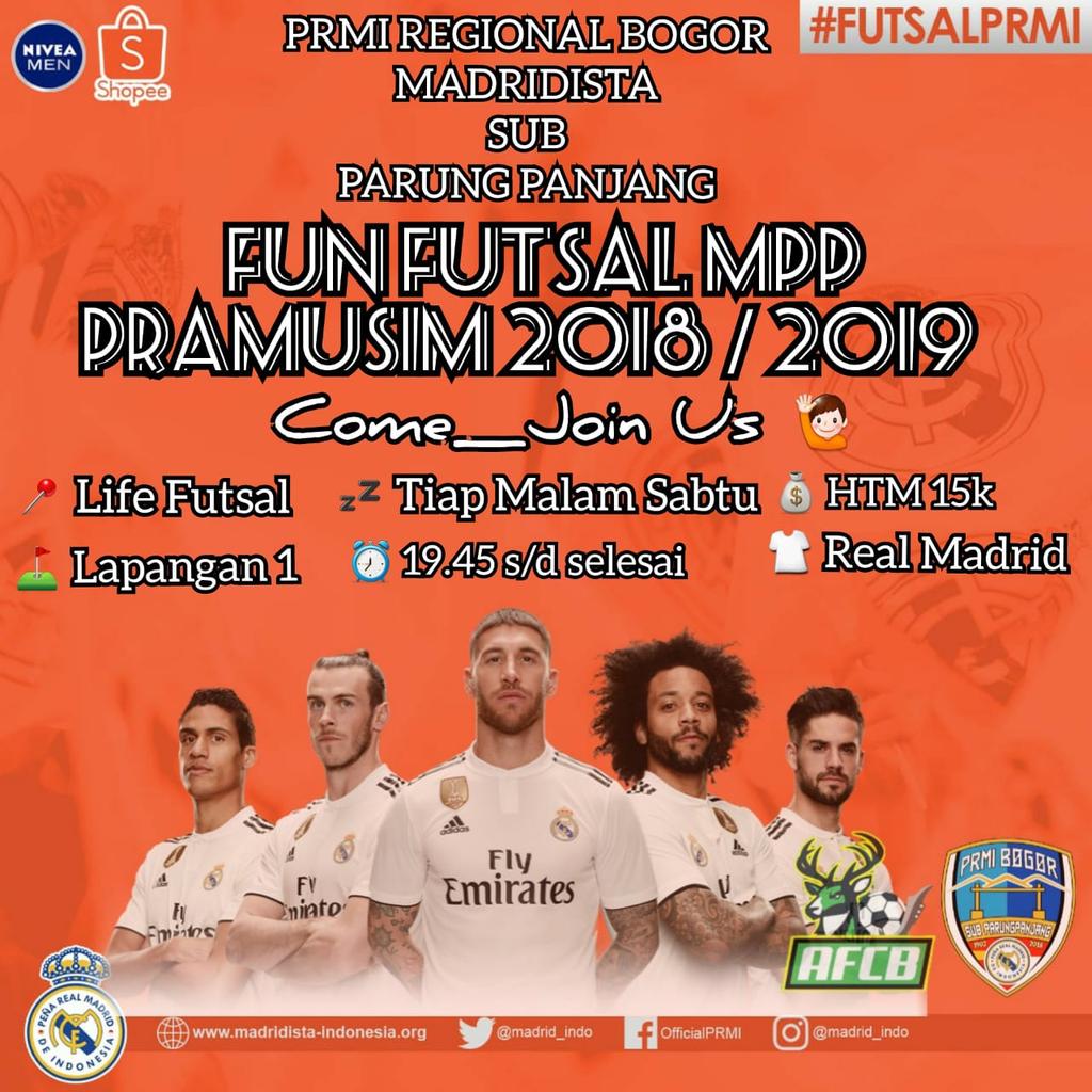 PRMI Regional Bogor Sub Parung Panjang...

Fun Futsal MPP
Rutin Setiap Malam Sabtu Pukul 19.45 WIB.

Come &amp; Join Us
Contact Person MPP :
Hady :+62 821 1028 6209

#mibofamiglia #HalaMadridYNadaMas 
#madridbogor