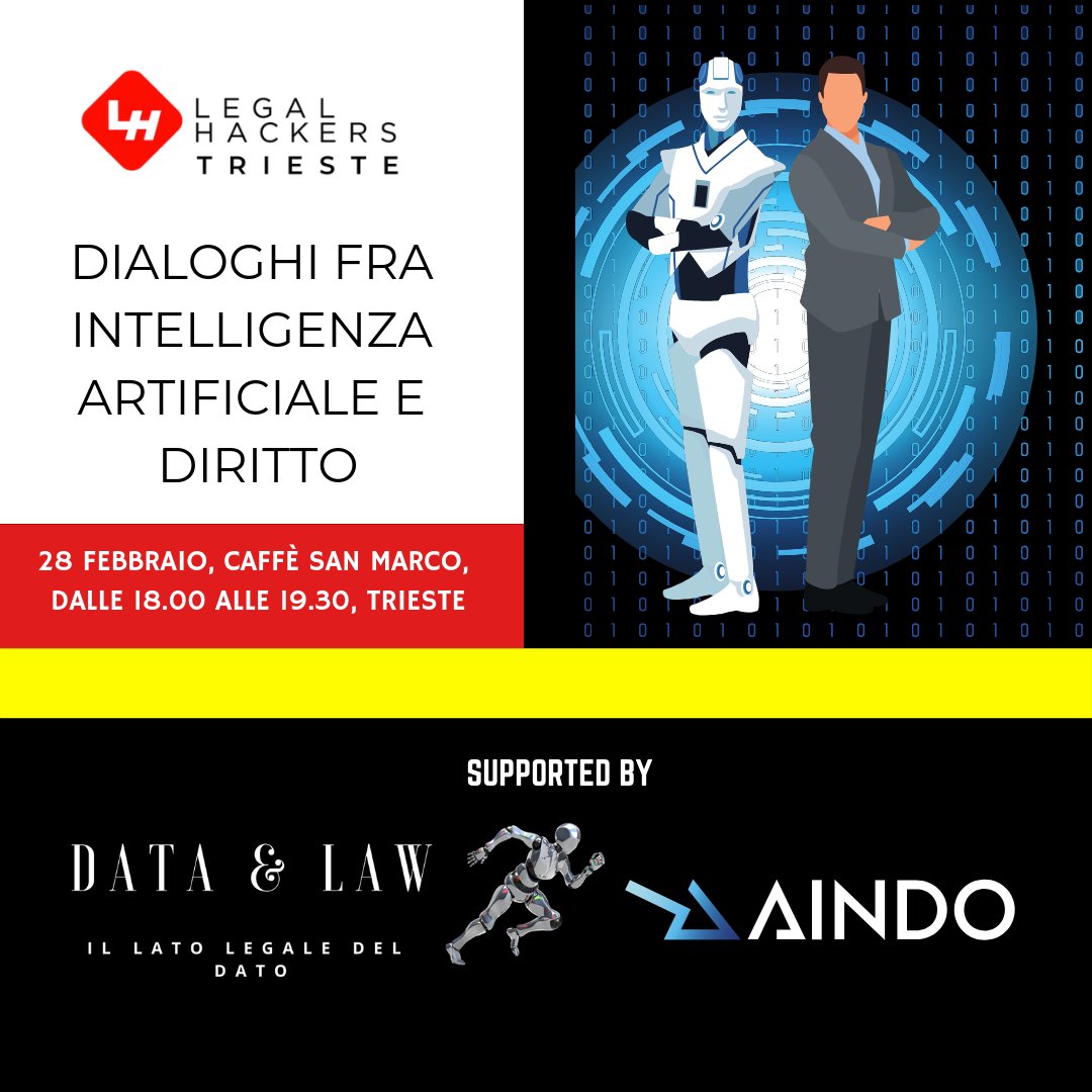 Next 28 Feb. we'll start our 2019 season with @LegalHackersTR . We're proud to host this event in #CaffeSanMarco one of the most famous for intellectuals and writers including Italo Svevo, Joyce and Umberto Saba. Topic: #AI an #Law. Thanks to #dataandlaw and @aindo.  to join us.
